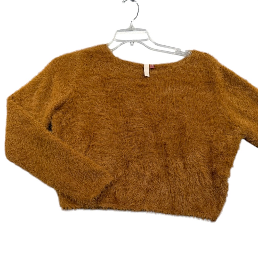 Pilcro Sweater Womens XS Brown Eyelash Fuzzy Knit Long Sleeve Cropped Pullover